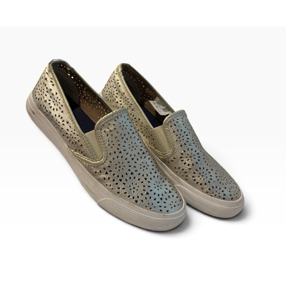 Sperry Seaside Metallic Gold Laser Cut Slip On Sneakers Women's 8.5